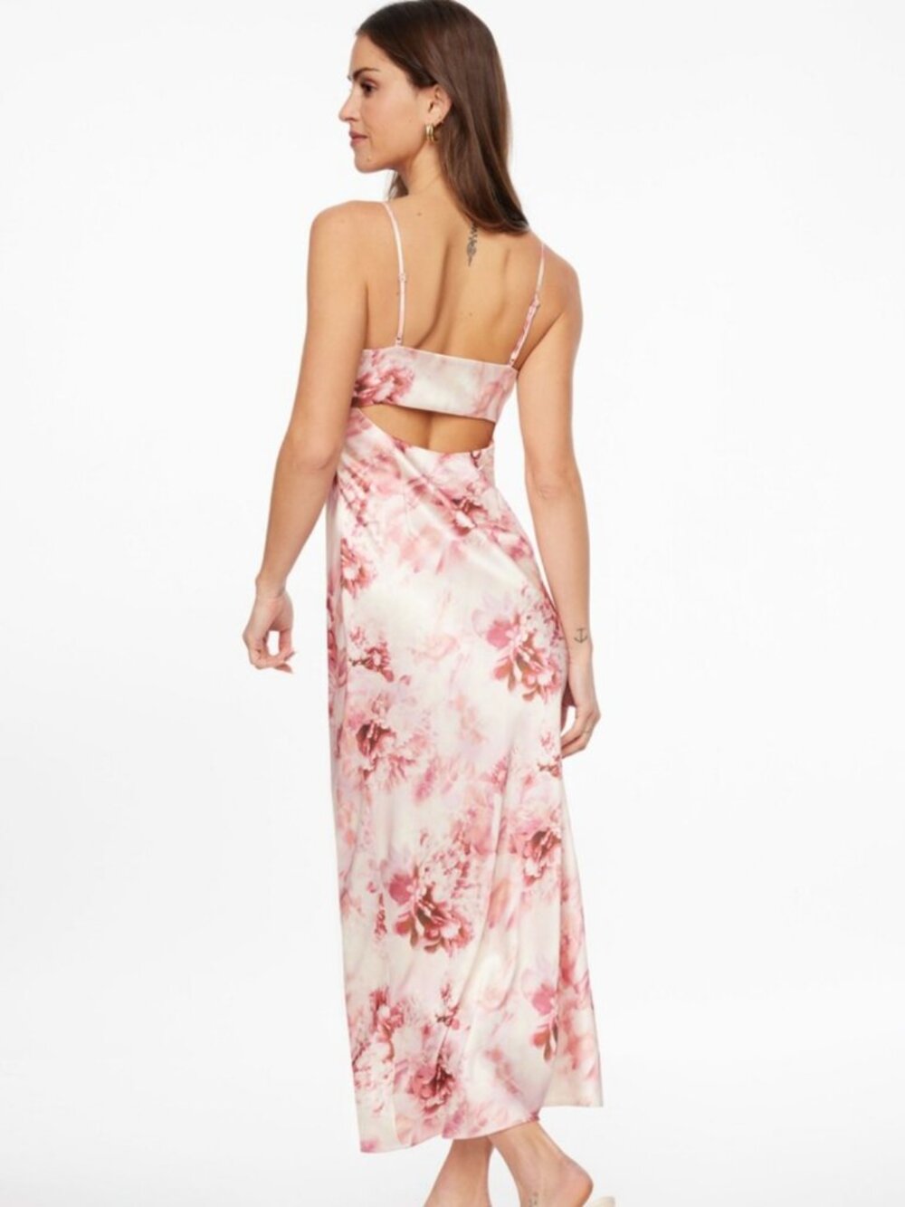 Dynamite Adelle Open Back Pink Floral Print Satin Slip Dress Fits like M/L - Picture 3 of 16